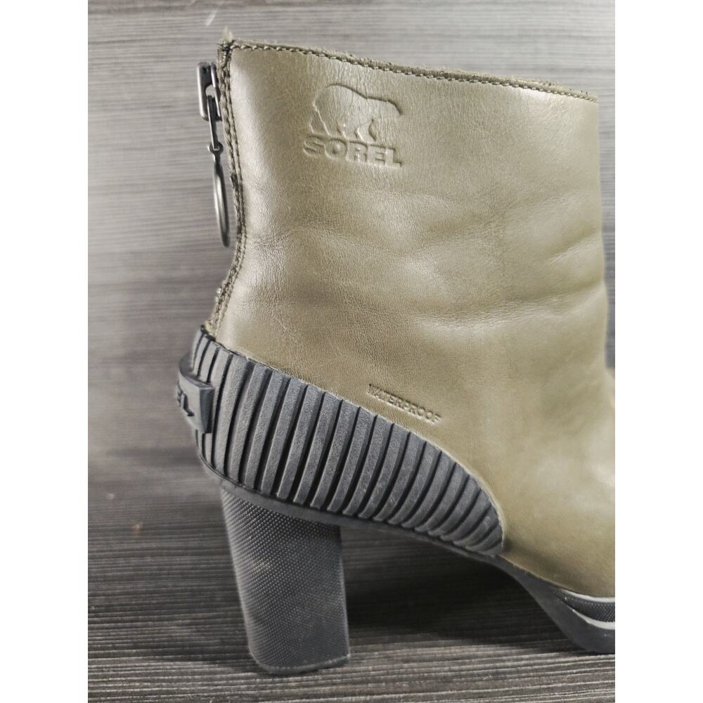 Sorel Dacie Women’s Olive Green Platform Leather Boots Size 8 - Picture 2 of 10